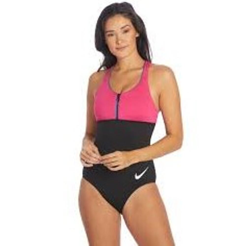 Nike One-Piece Racerback Pink Blue & Black Swimsuit Medium